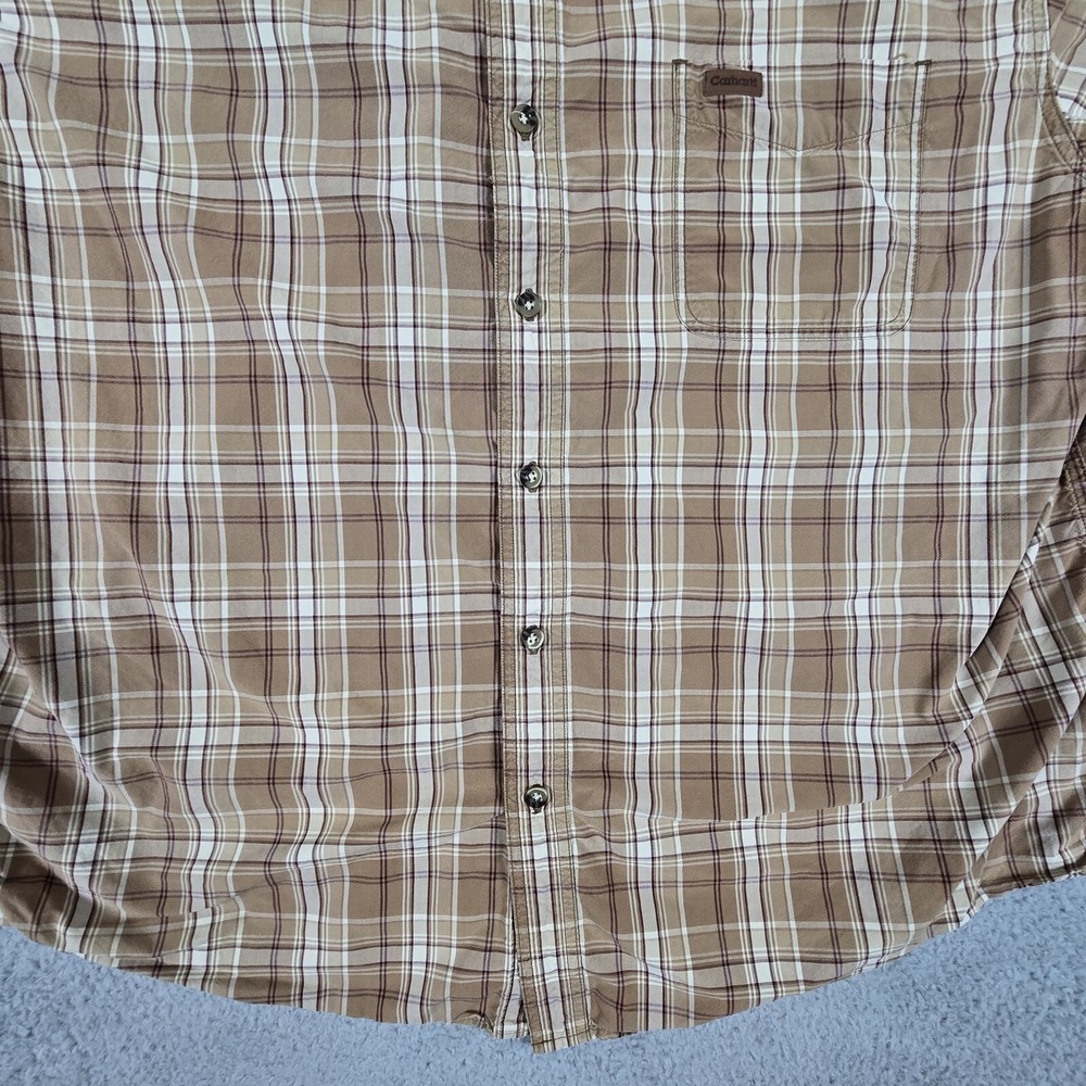 Carhartt Shirt Mens 2XL Brown Plaid Short‎ Sleeve Workwear Button Up XXL - Picture 5 of 13